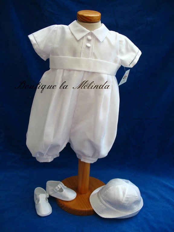 Barboteuse manche courte blanche cérémonie de baptême - Succès garantie pour cette tenue Réf. RAFAEL - Boutique la Mélinda