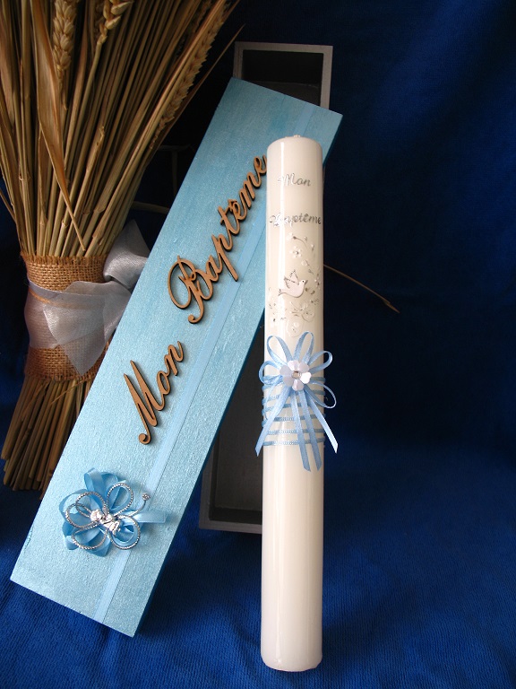 Boîte décorative 35X8X6 personnalisable - Mon Baptême Rose ou Bleu - Personnalisé avec le prénom et la date de la Cérémonie Réf.BOITEFRANCAISE - Boutique la Mélinda
