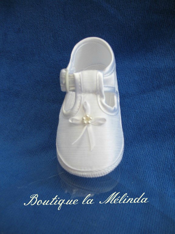 Chaussure tissu de baptême cérémonie Blanche pour baby fille Réf.LORA - Boutique la Mélinda