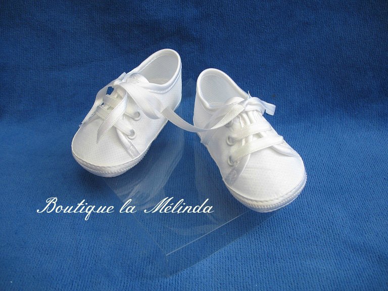 Chaussure tissu souple cérémonie baptême BABY BOY pour assortir vos tenues de cérémonie blanche Réf. NICOLAS - Boutique la Mélinda