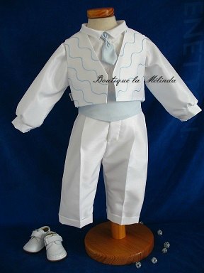 Costume Cérémonie Baptême - Tenue de baptême cérémonie garçon manche longue Blanc Bleu Réf. TIAGO - Boutique la melinda