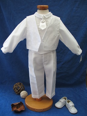 Costume Cérémonie de baptême Tout blanc - 5 pièces - Ensemble a la hauteur d'une beau Baptême Réf. Ludovic - Boutique la Mélinda