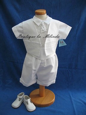 Costume de cérémonie baptême - Tenue de baptême garçon manche courte Réf. Théo - Boutique la Mélinda