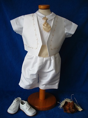 Costume de cérémonie de baptême Blanc avec motif champagne 4 pièces Réf. ETHAN - Boutique la Mélinda
