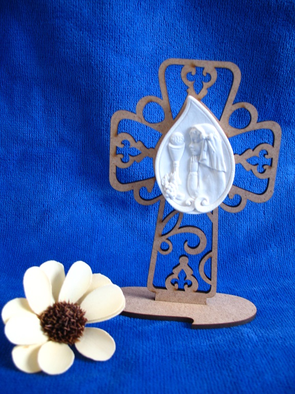 Figurine de gâteau ou objet de décoration 8,9x13,6x3 cm pour communion en bois et résine Fille ou Garçon - Réf. Figurine - Boutique la Mélinda