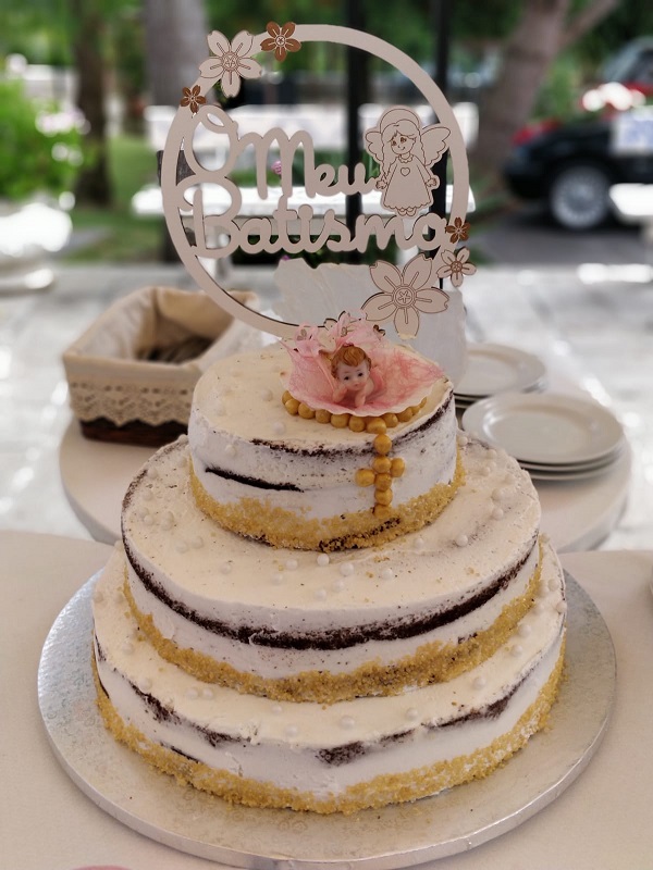 Gâteau Ornement en bois avec inscription pour embellir votre gâteau de cérémonie - Mon Baptême ou O Meu Batismo - Réf. ORNEMENT 18x30x0,3cm - Boutique la Melinda