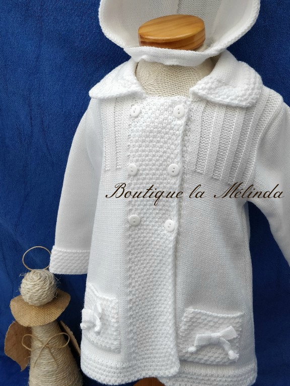 Manteau en laine fille blanc avec bonnet séparé idéal pour un temps d'hiver - Réf.MANTEAUL