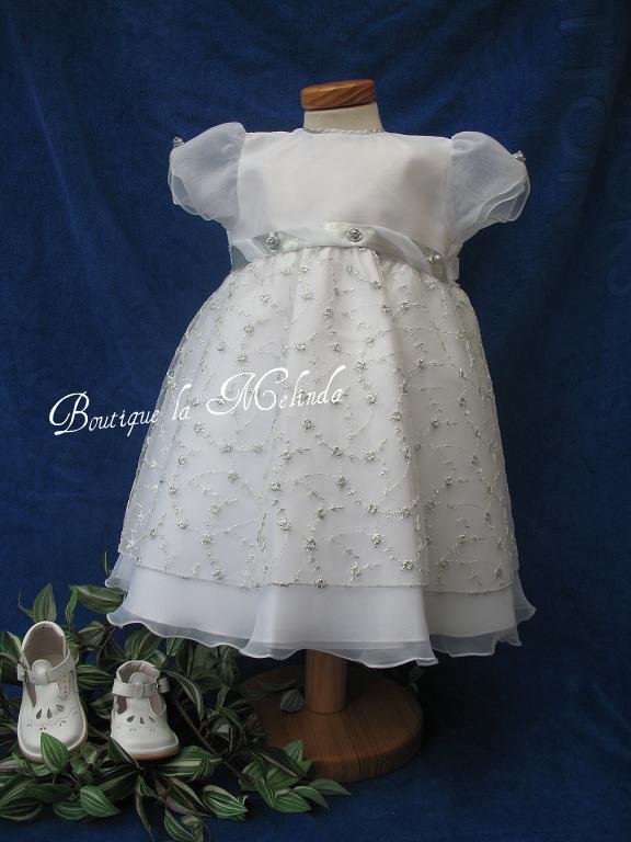 ROBE BAPTEME CEREMONIE ADELINA BLANC ARGENTEE - BOUTIQUE LA MELINDA