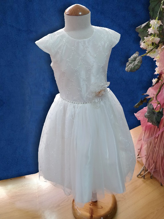Robe communion blanche fleur beige Réf. Filipa - Boutique la Melinda