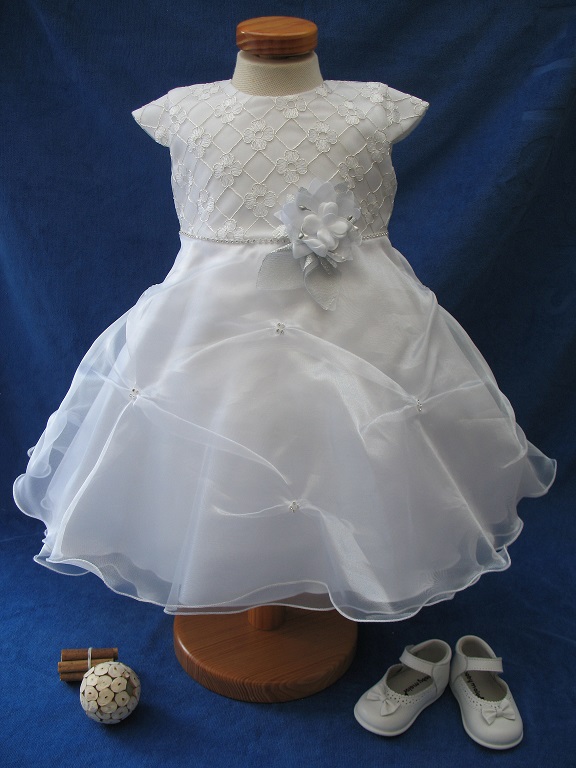 Robe de baptême cérémonie - Tenue de cérémonie Blanc Doré avec noeud près de la ceinture Réf. LOUANA - Boutique la Mélinda