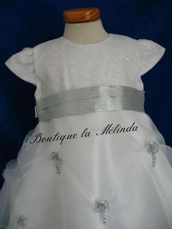 TENUE DE CEREMONIE ROBE DE BAPTEME BLANC ARGENTE REF. SANDRA - BOUTIQUE LA MELINDA