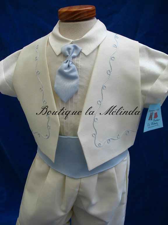 Tenue de Baptême cérémonie garçon - Costume de baptême cérémonie garçon manche courte Perle Bleu Réf. NELSON - Boutique la Mélinda