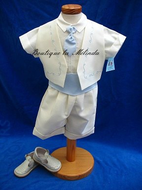 Tenue de Baptême cérémonie garçon - Costume de baptême cérémonie garçon manche courte Perle Bleu Réf. NELSON - Boutique la Mélinda