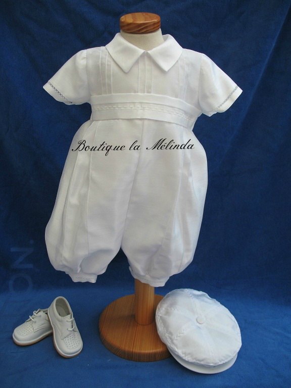 Tenue de baptême cérémonie - Barboteuse de baptême pour garçon manche courte blanc Réf. ENZO - Boutique la mélinda